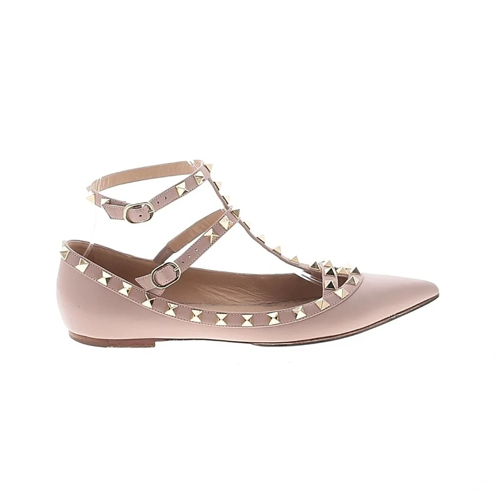 Valentino Dusty Pink Patent Leather Rockstud Caged Ballet Flats Size 38 - Picture 2 of 11